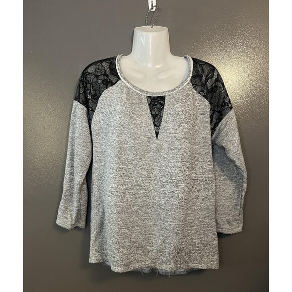 dom T-SHIRT Shirt Womens Medium Gray Black Lace Raglan 3/4 Sleeve Made in USA - Picture 1 of 6